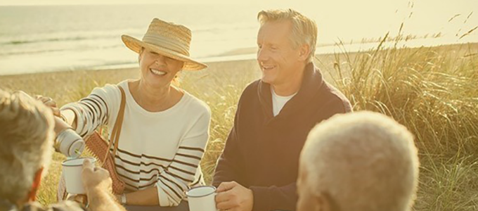 Happy people sitting around
